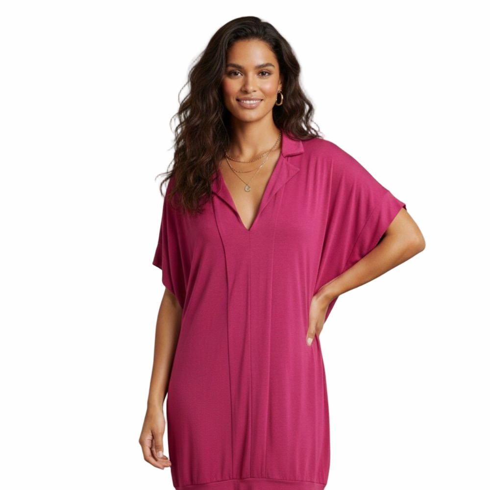 Huseyin Kucuk Women Vibrant Pink Summery Midi Casual Dress Size XL 14-16 Turkish